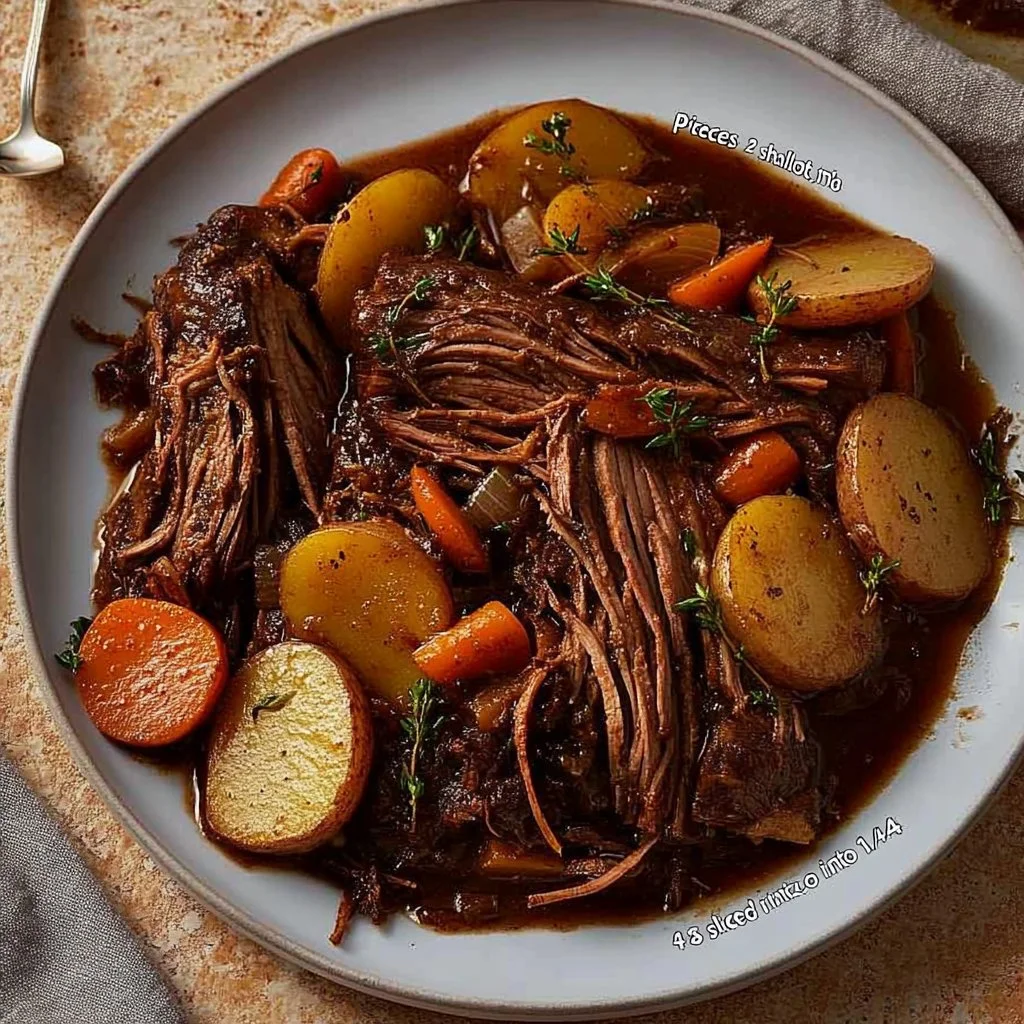 Delicious apple cider braised brisket served with vegetables