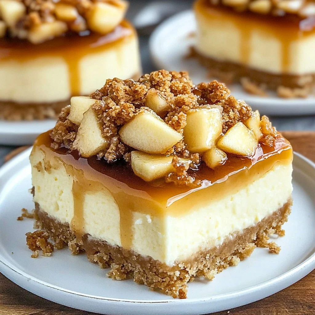 Delicious Apple Crisp Cheesecakes with a crunchy apple topping