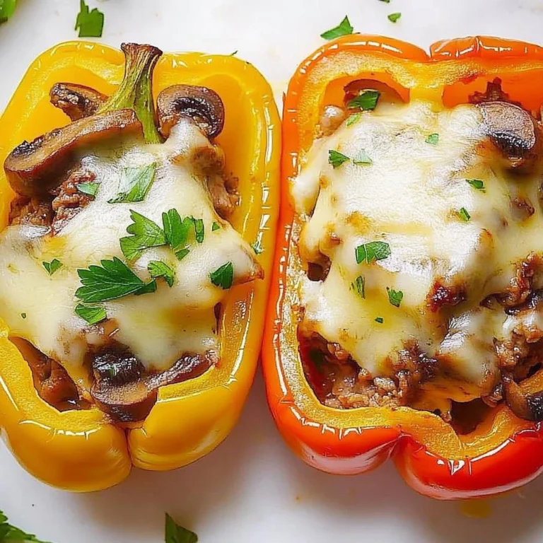 Delicious cheesesteak stuffed peppers filled with beef and cheese