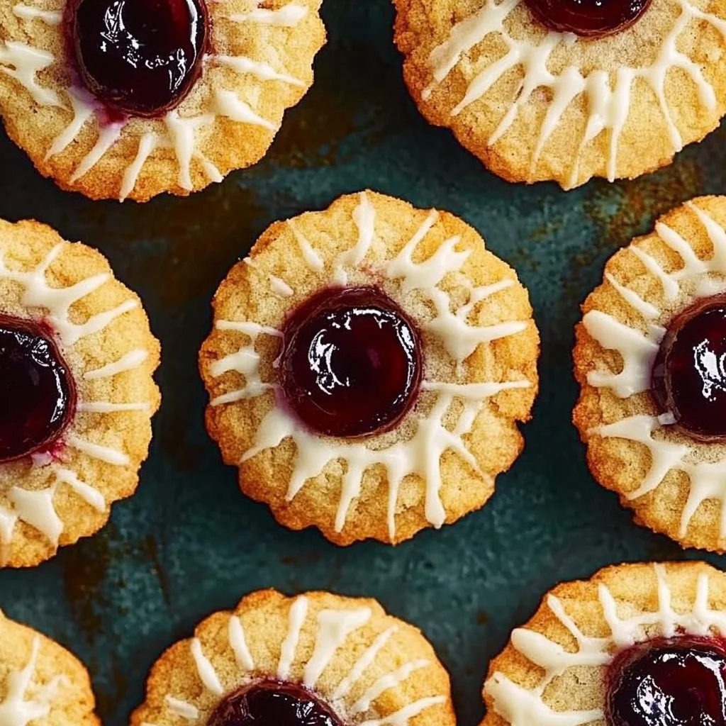 Freshly baked Cherry Bakewell Cookies with almond and cherry toppings