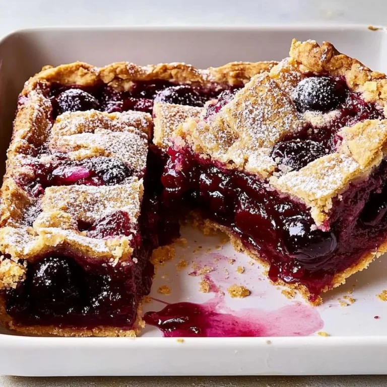 Delicious homemade Cherry Pie Slab Bars on a rustic wooden table