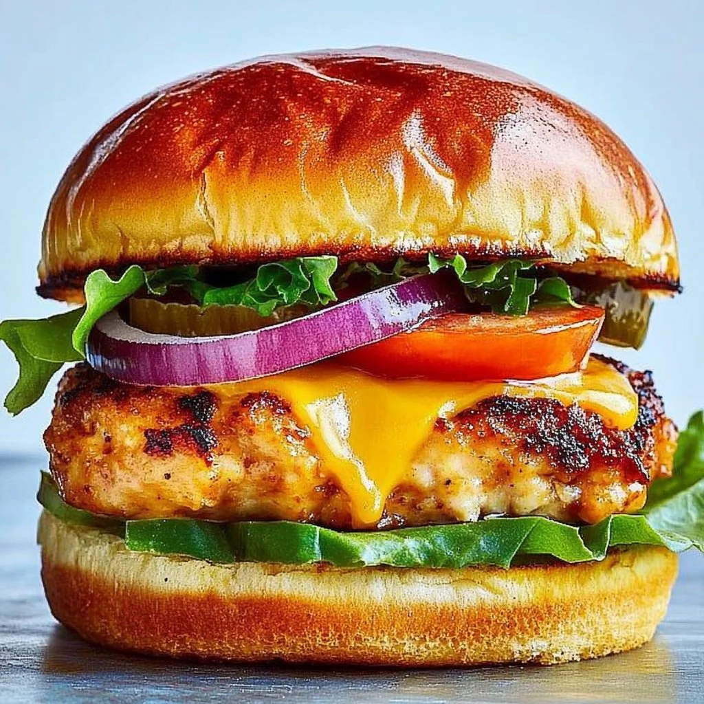 Delicious and juicy chicken burgers served with fresh toppings and sauces.