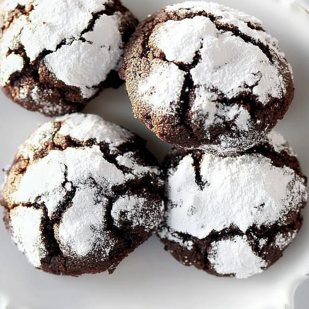 Delicious homemade Chocolate Crinkle Cookies with powdered sugar topping