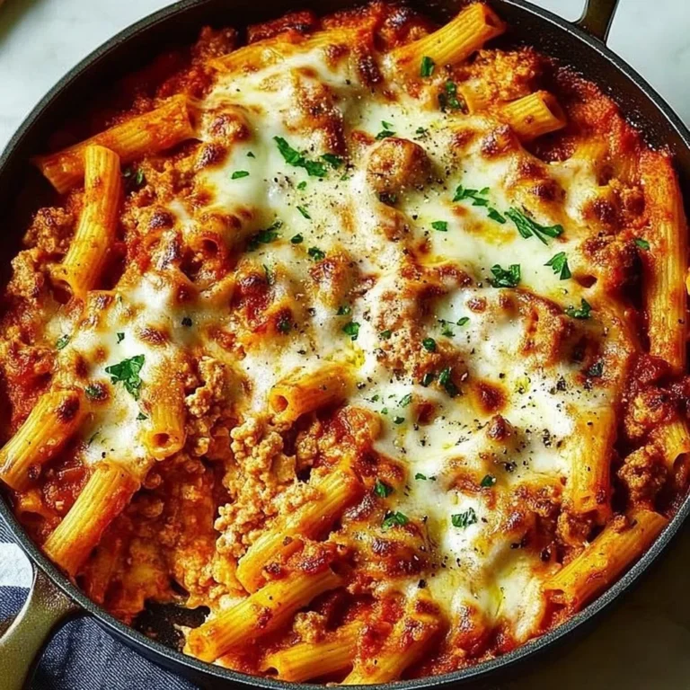 Cottage Cheese Baked Ziti served in a casserole dish