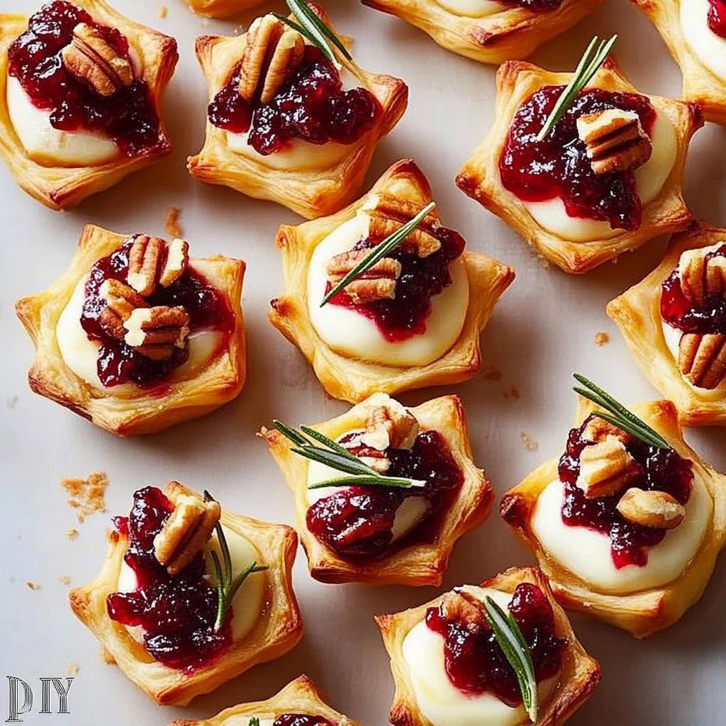 Delicious cranberry brie bites served on a platter at a festive gathering.
