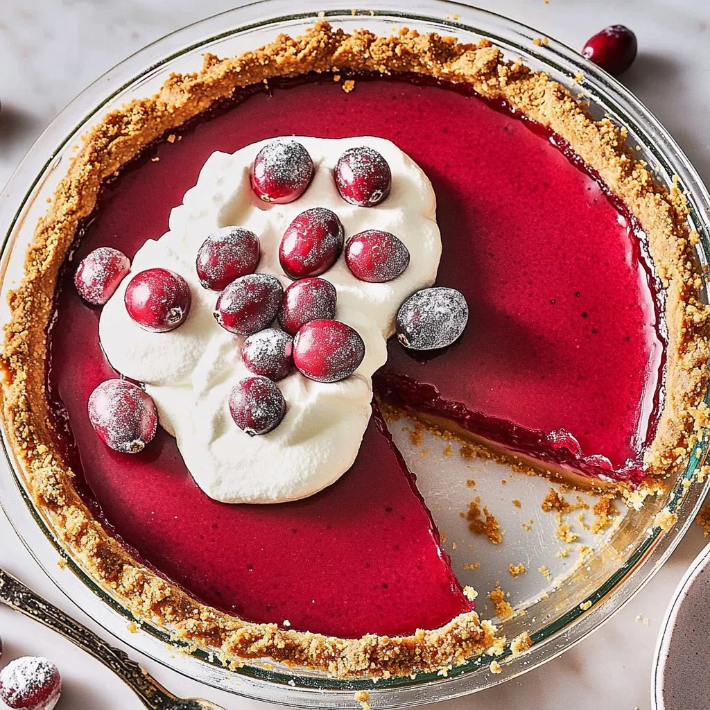 Homemade cranberry pie with a golden crust and fresh cranberries on top