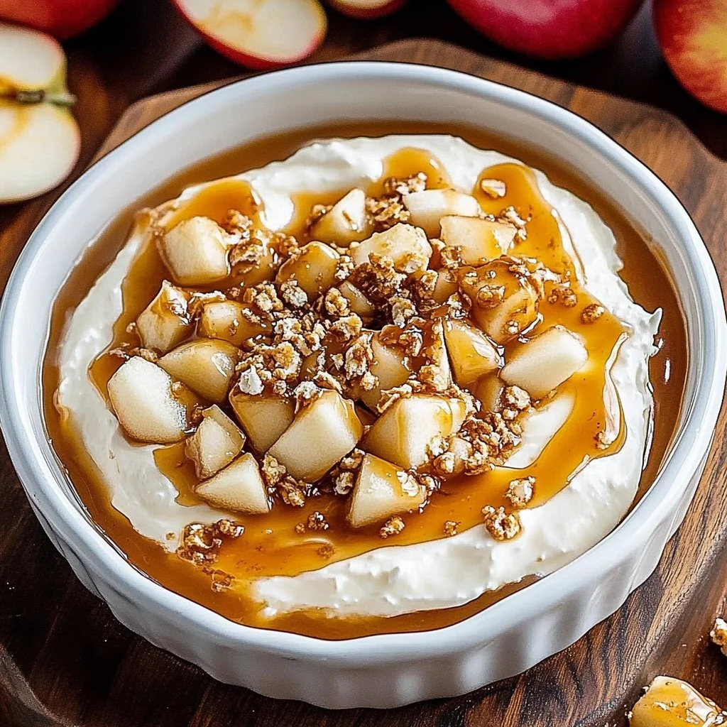 Cream Cheese Caramel Apple Dip served with apple slices