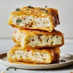 Delicious crispy feta pockets served on a plate garnished with herbs