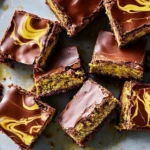 Collection of rich and indulgent Dubai chocolate brownies on a white plate