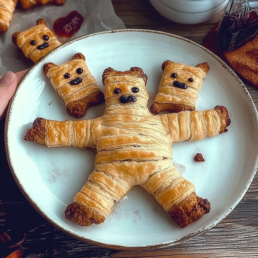 Easy puff pastry voodoo dolls ready for a spooky celebration.
