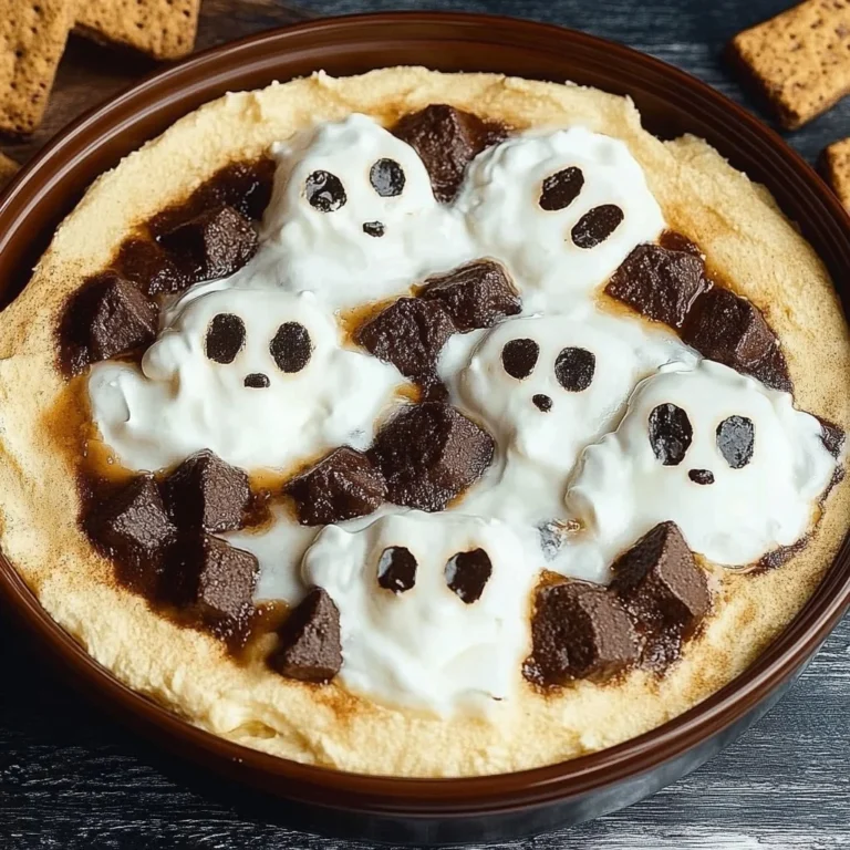 Spooky Ghost S'mores Dip served in a dish with graham crackers
