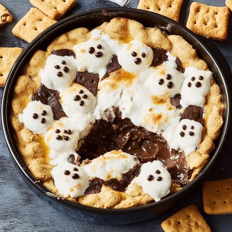Delicious Ghost S'mores Dip served in a spooky Halloween style