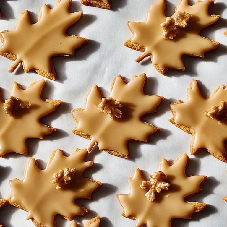 Delicious glazed maple leaf cookies on a plate with decorative leaves