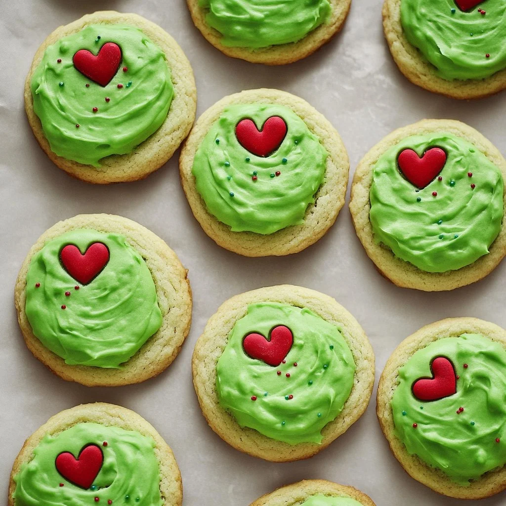 Delicious Grinchy Cookies decorated for the holiday season
