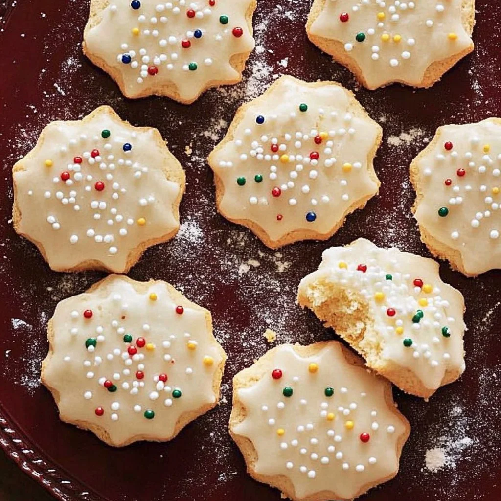 Italian Christmas cookies decorated with colorful icing and sprinkles
