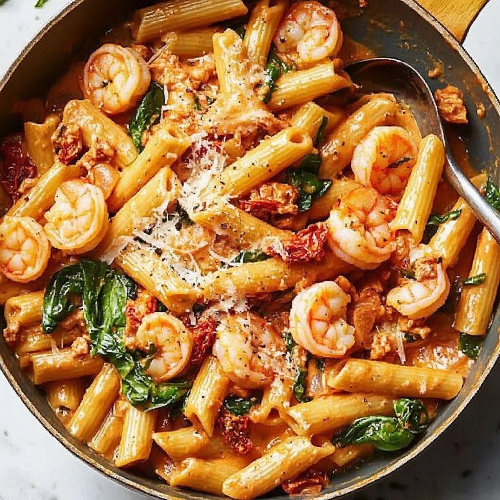 Delicious Marry Me Shrimp Pasta served in a bowl with herbs and parmesan cheese