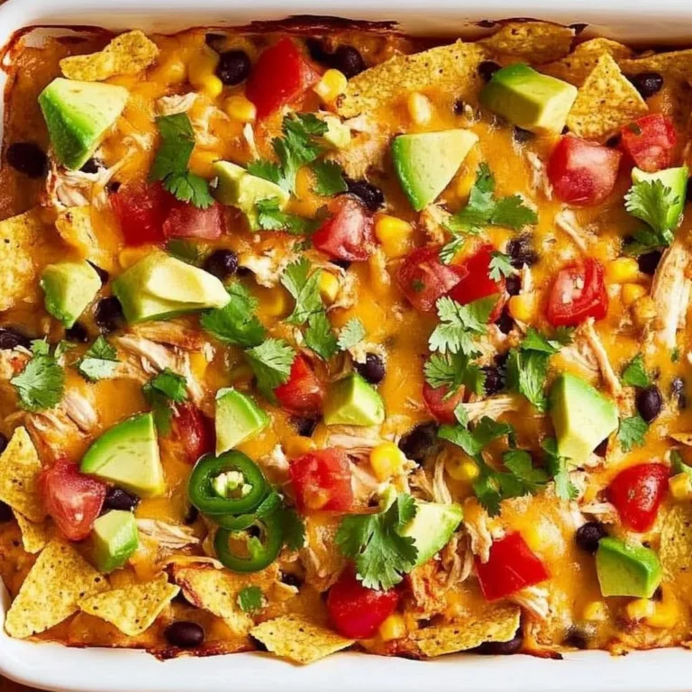Delicious Mexican Chicken Casserole topped with melted cheese and served in a baking dish.
