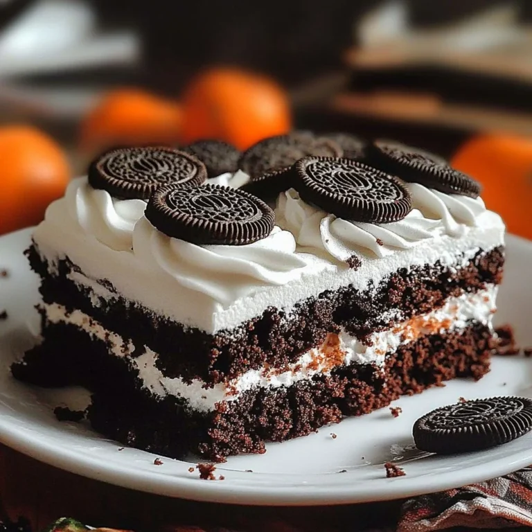 Delicious OREO DIRT CAKE topped with crushed cookies and whipped cream