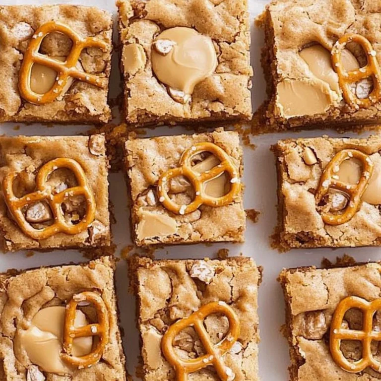 Delicious peanut butter pretzel butterscotch blondies cut into squares