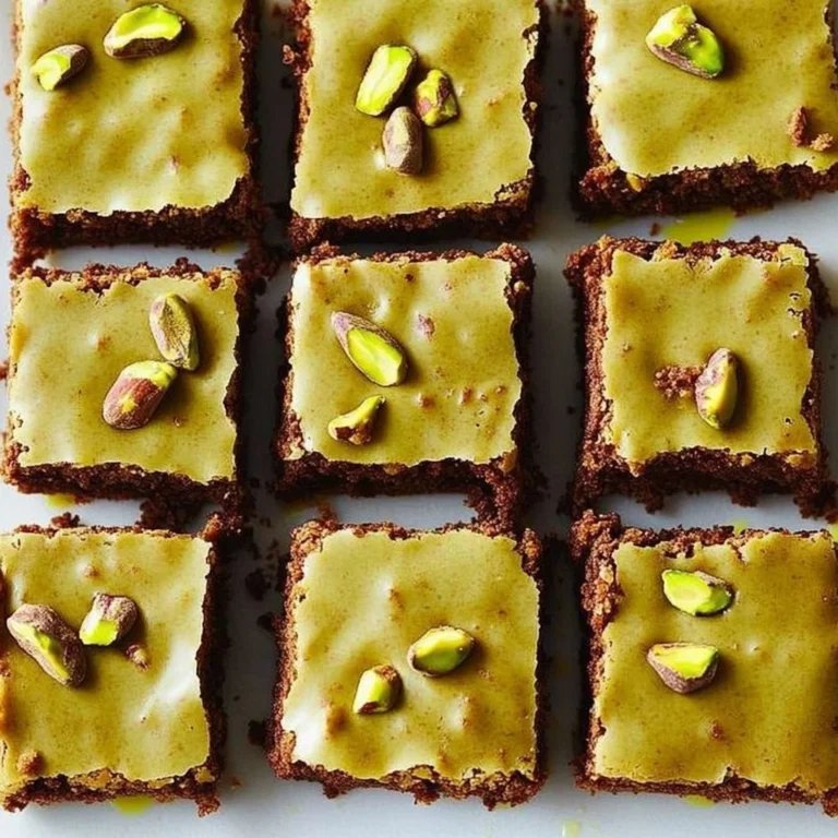 Delicious pistachio brownies topped with crushed pistachios