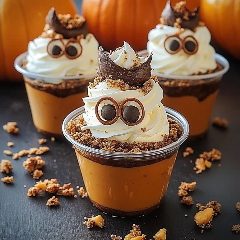 Delicious Pumpkin Patch Dirt Cups served in clear cups with candy and pumpkin decoration.