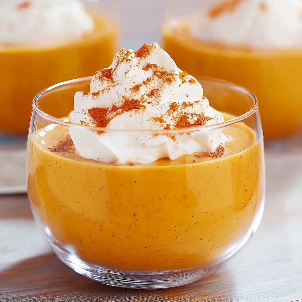 Delicious homemade pumpkin pudding served in a bowl with a sprinkle of cinnamon.