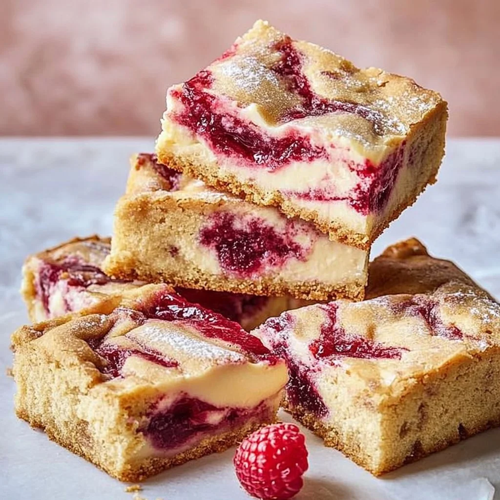 Delicious Raspberry Cheesecake Blondies with creamy cheesecake and tart raspberries