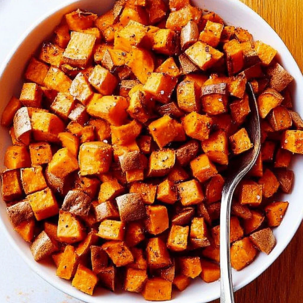 Delicious roasted sweet potatoes served in a bowl, healthy side dish.