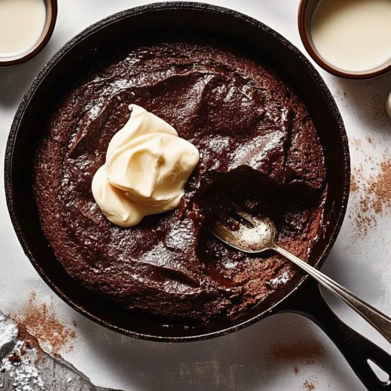 Skillet Fudgy Brownie Pudding served in a skillet