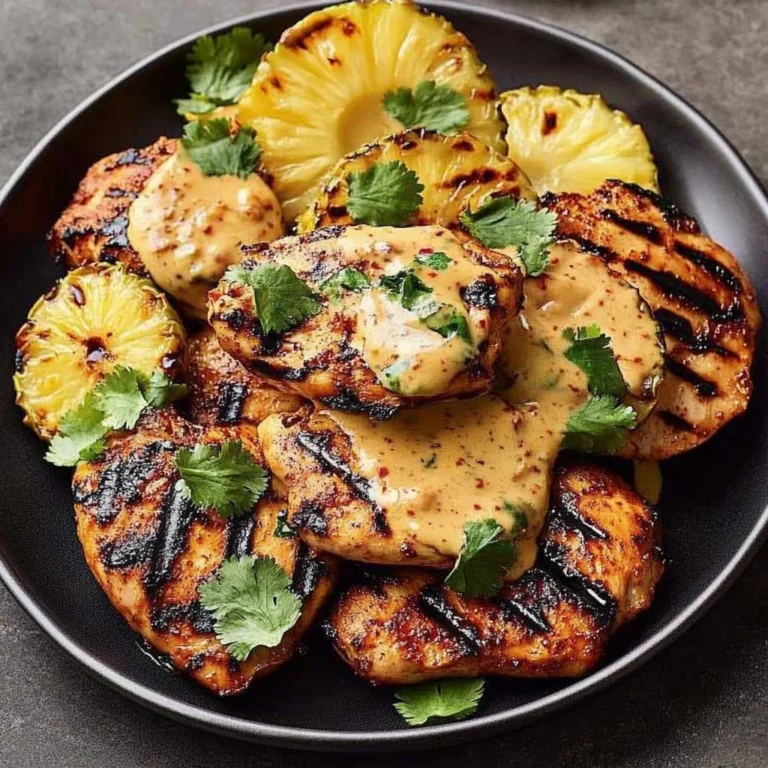 Spicy coconut grilled chicken on a grill garnished with herbs and spices