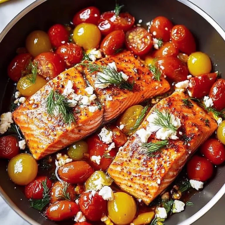 Summer salmon skillet with vibrant vegetables and fresh herbs