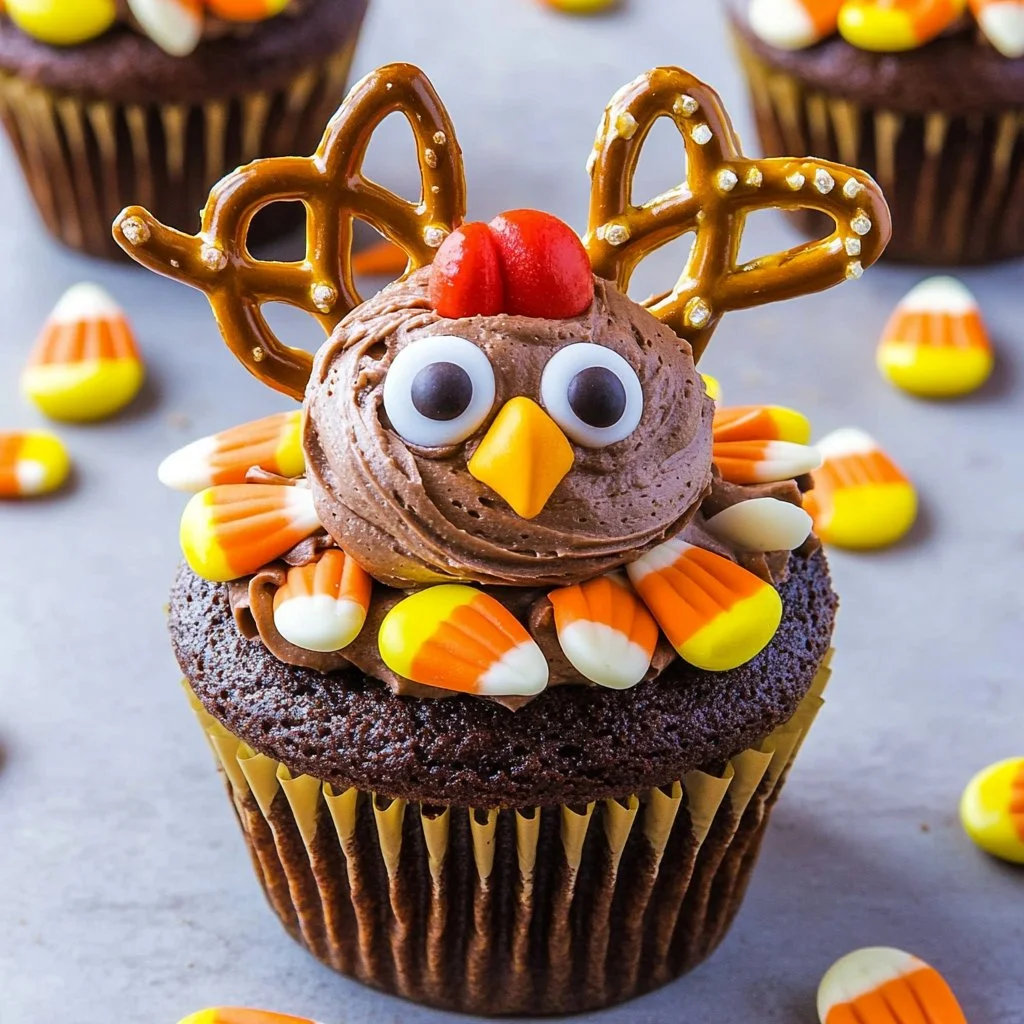 Delicious Turkey Cupcakes decorated for Thanksgiving celebration