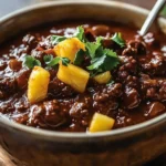 Bowl of authentic Texas chili with beans and spices