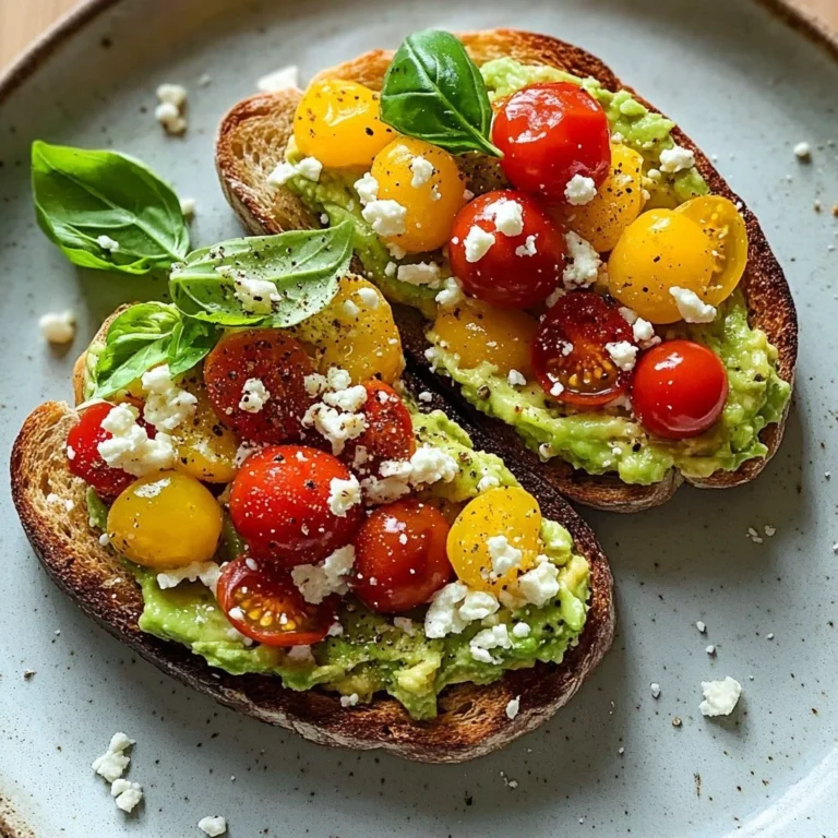 Avocado toast topped with feta cheese and cherry tomatoes on a rustic wooden table.