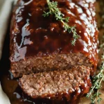 Delicious balsamic glazed meatloaf served with vegetables