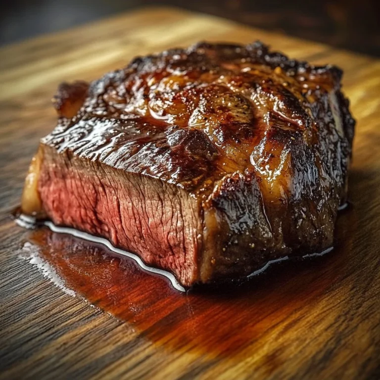 Beautifully cooked Beef Chuck Tender Roast garnished with herbs on a plate.