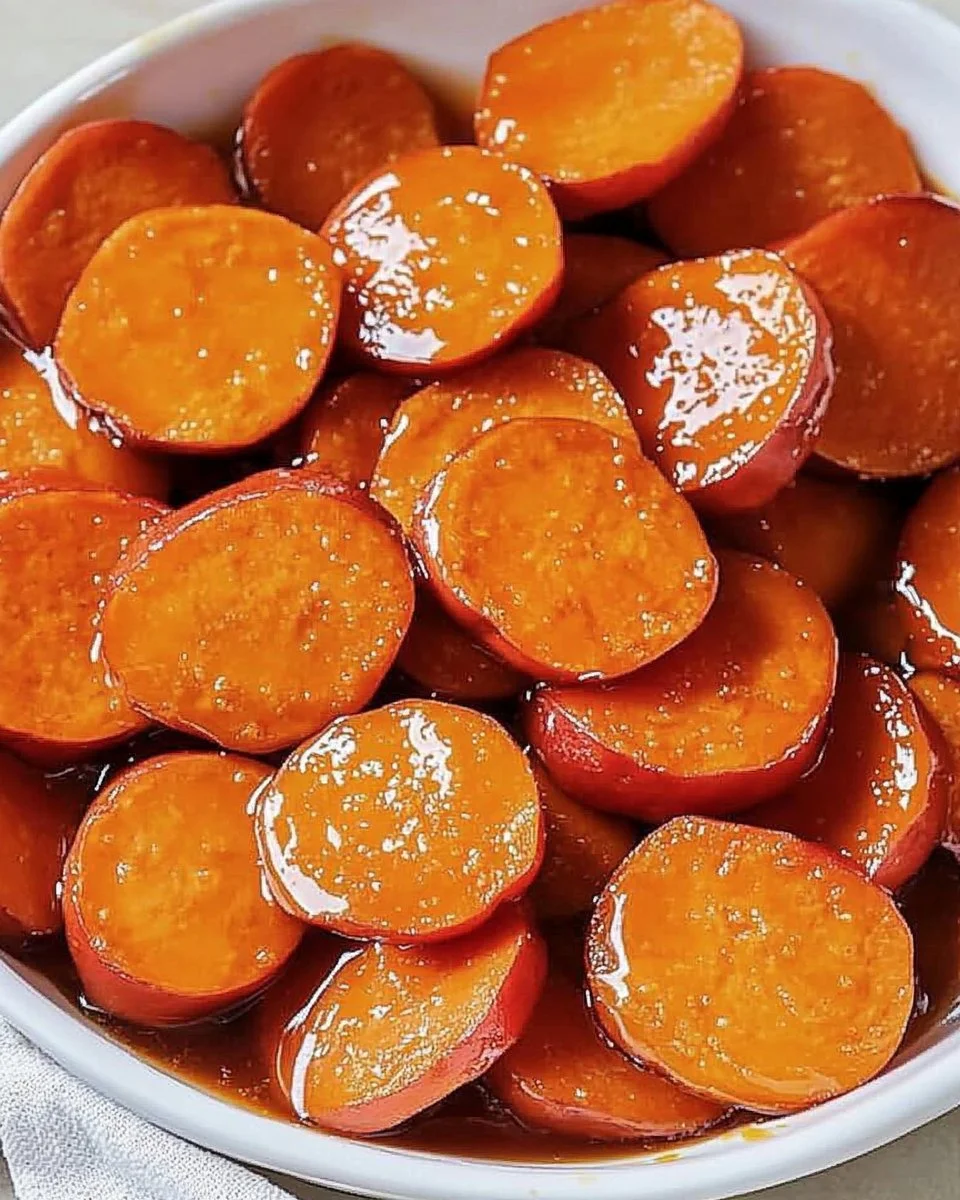 Bourbon-Glazed Yams served in a bowl, showcasing their rich color and glaze.