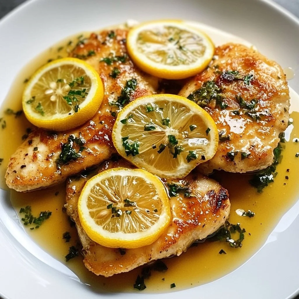 Delicious Chicken Piccata with lemon and capers on a plate.