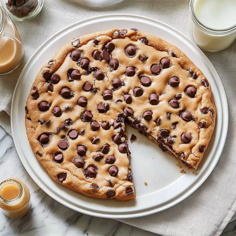 Delicious chocolate chip cookie pizza topped with chocolate chips and sprinkles