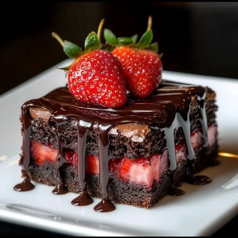 Delicious Chocolate Strawberry Brownies topped with fresh strawberries