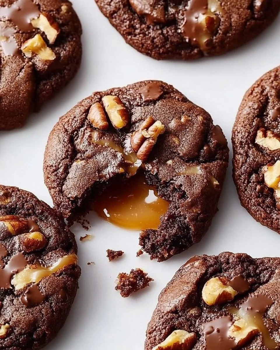 Delicious Chocolate Turtle Cookies with chocolate, caramel, and pecans