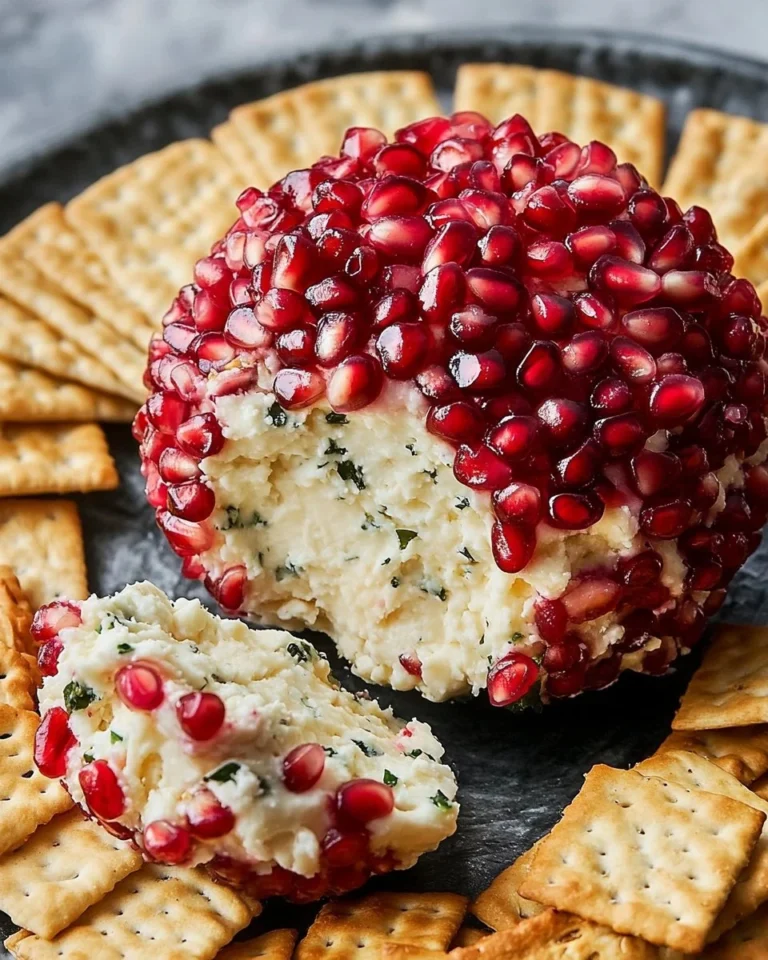 Delicious and festive Christmas cheese ball garnished with herbs and spices.