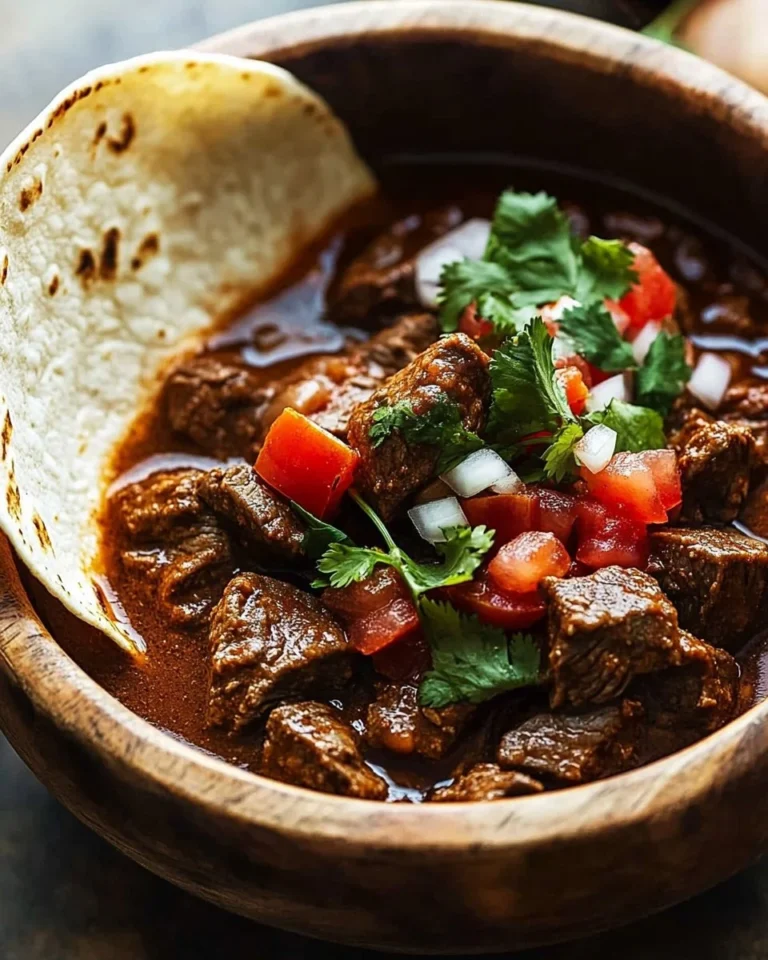 Delicious cozy beef stew with tender meat and fresh vegetables in a bowl.