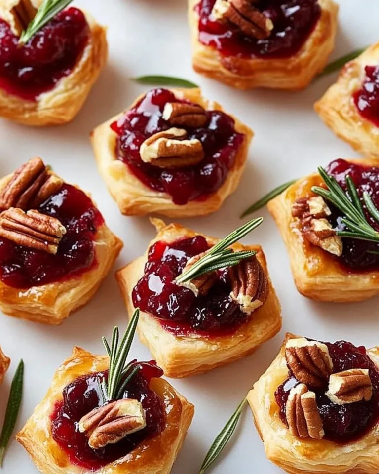 Delicious cranberry brie bites served on a platter for a festive appetizer.