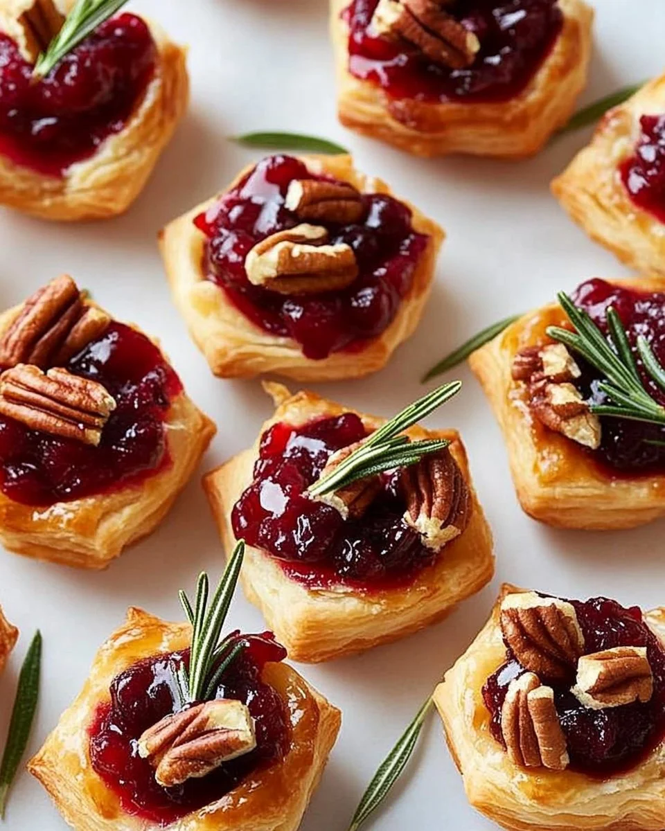 Delicious cranberry brie bites served on a platter for a festive appetizer.