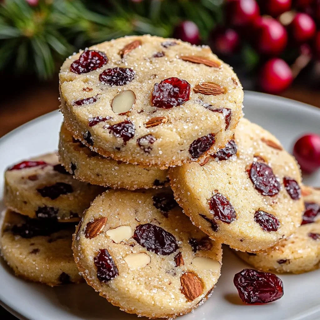 Delicious cranberry orange shortbread cookies on a plate