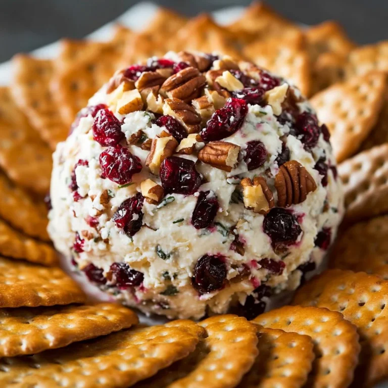Cranberry Pecan Cheese Ball served on a wooden platter with crackers