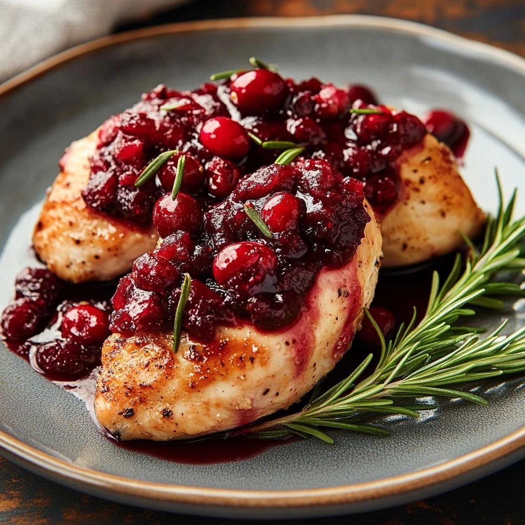 Crockpot Cranberry Turkey Breast dish garnished with fresh herbs