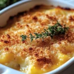 Creamy butternut squash casserole baked with cheese and herbs.