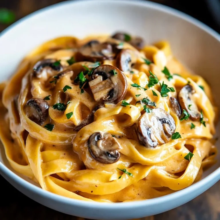 Creamy pumpkin pasta dish garnished with fresh herbs